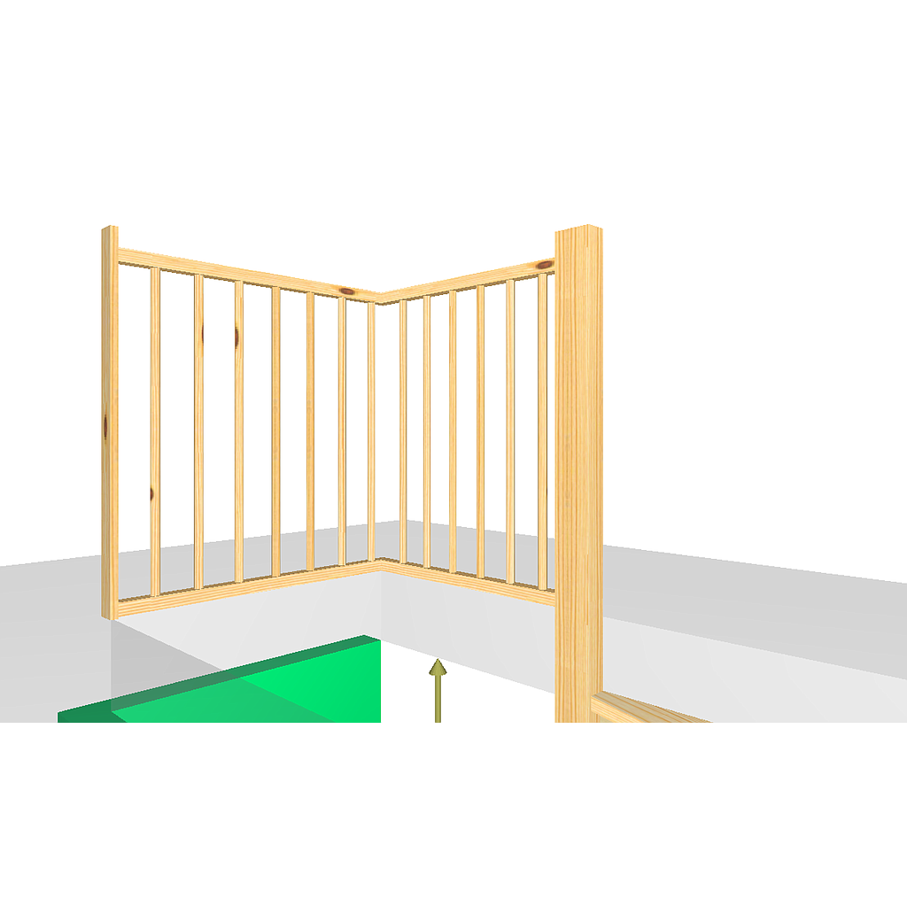 Verdiepingshekwerk met rechthoekige spijlen.