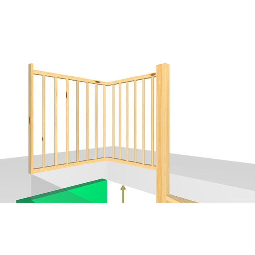 Verdiepingshekwerk met rechthoekige spijlen.