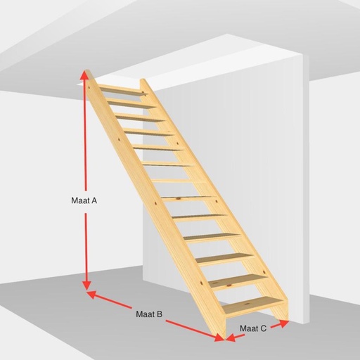 Steektrap open. Hoogte van 273cm t/m 301cm