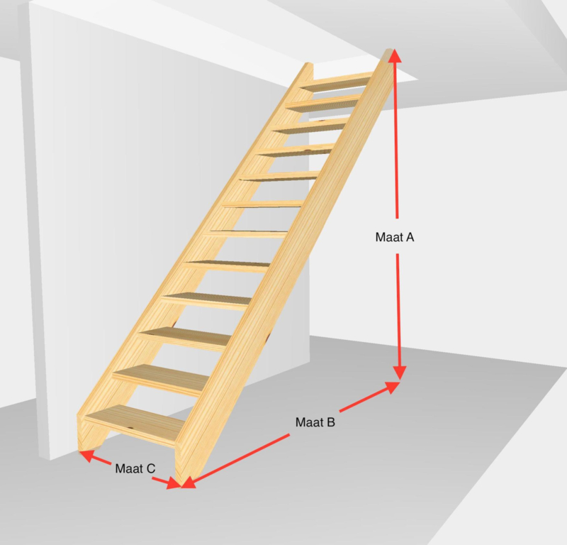 Steektrap open. Hoogte van 254cm t/m 279cm