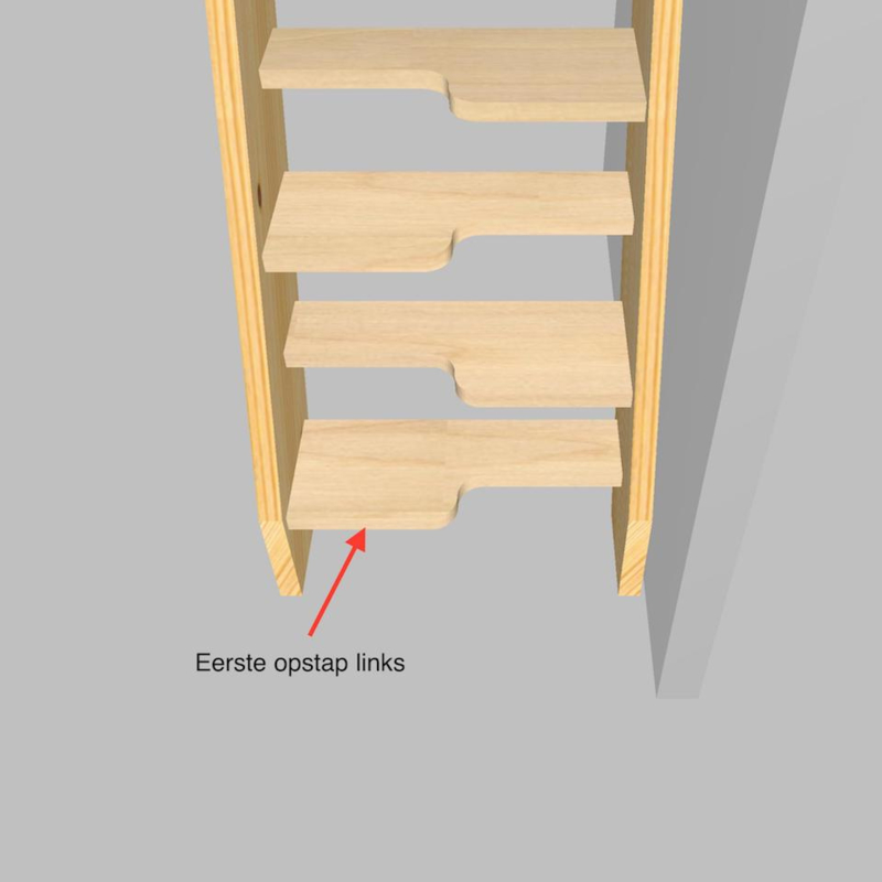 Ruimtespaartrap 13 treden. Hoogte van 280cm t/m 308