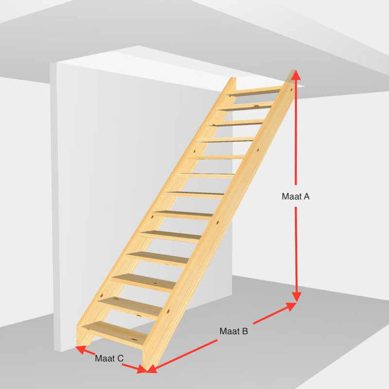 Steektrap open. Hoogte van 273cm t/m 301cm